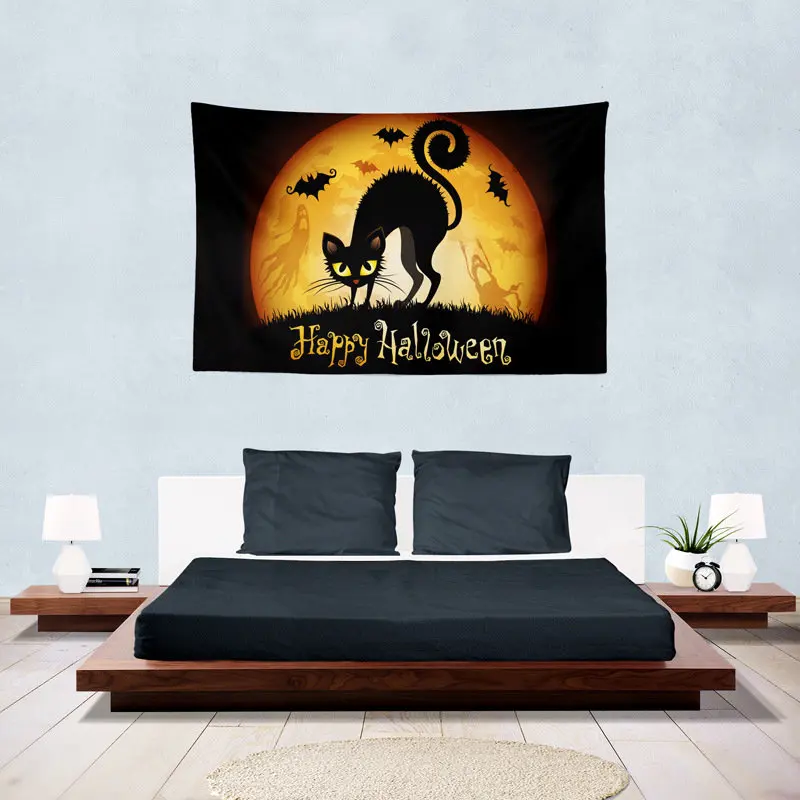 VIKAMA Happy Halloween Pumpkins Tapestry Wall Hanging Witch Hat Jack O Lantern Orange Spooky Festival Aesthetic Wall Art Decor