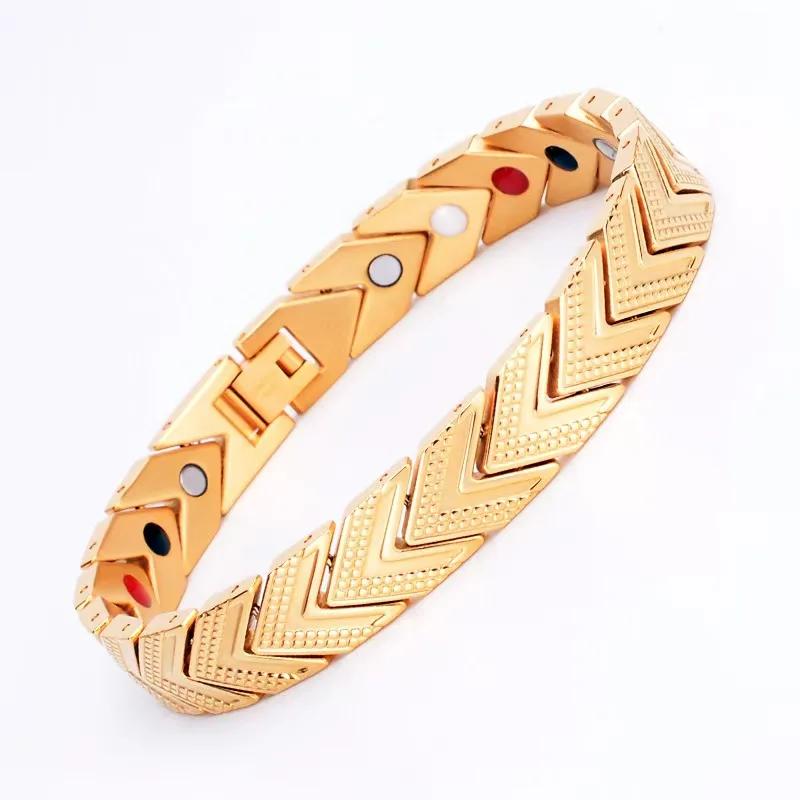 11mm Punk Health Magnetic Chain Bracelet For Women Men Hiphop Gold Color Stainless Steel Bio Energy Bike Bangle Fashion Jewelry