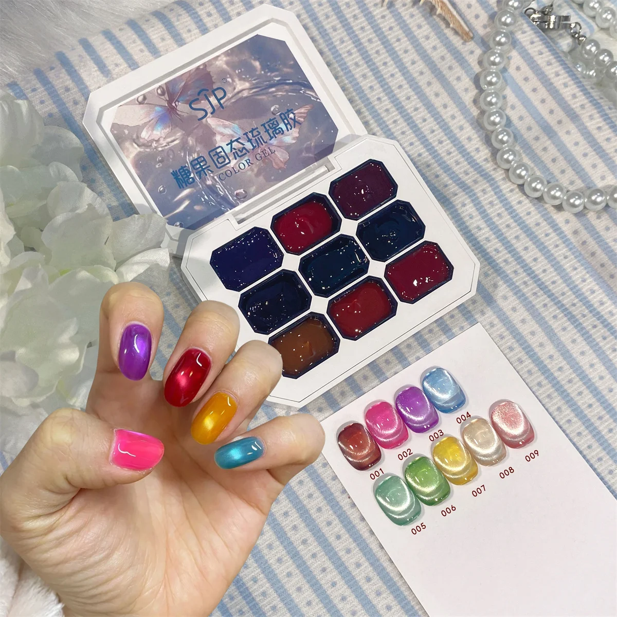 

1 шт., конфетное стекло, 9-сетка, твердый гель-лак для ногтей, клей, новый прозрачный, шелковистый, толстый, украшение для дизайна ногтей, лето, сделай сам