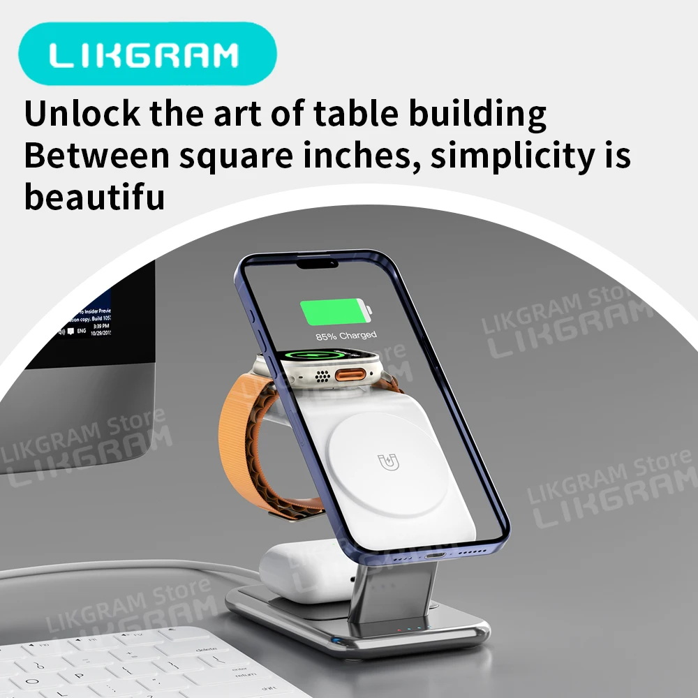 แท่นชาร์จไร้สาย 3 in 1 สำหรับ MagSafe สำหรับ Apple iPhone 12-17, Apple Watch และ AirPods 3-4 (ไม่ใช้ได้กับ AirPods 2) รุ่น Y10