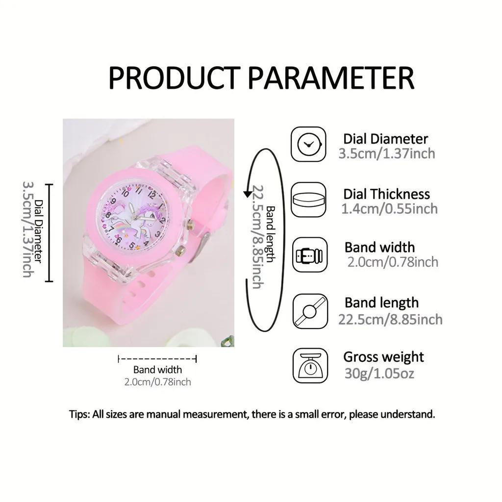 【2 шт.】Единорог, детские часы, светящиеся кварцевые часы с круглым циферблатом, детские часы-браслет, комбинированный подарок