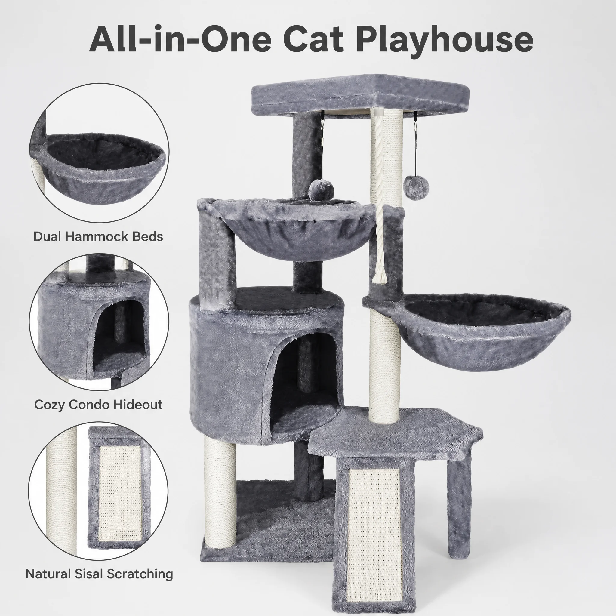 Cat Climbing Frame with Breathable Perforated Bed for Indoor Pets