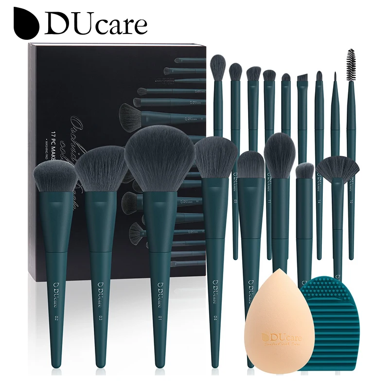 DUcare – kit de pinceaux de maquillage professionnels, poils synthétiques avec éponge et outils de nettoyage, tampon pour fond de teint, ombre à