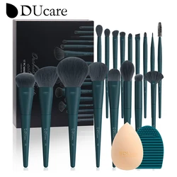 Ducare profissional maquiagem escovas kits cabelo sintético 17 pçs com esponja & limpeza ferramentas almofada para cosméticos fundação sombra