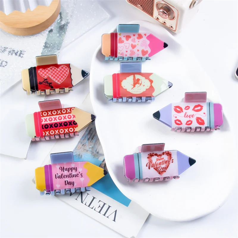 

Checkered Heart Patterned Hair Clip Interesting Pencil Shaped Appearance Ponytail Clips Barrettes Headwear for Women Hairpin