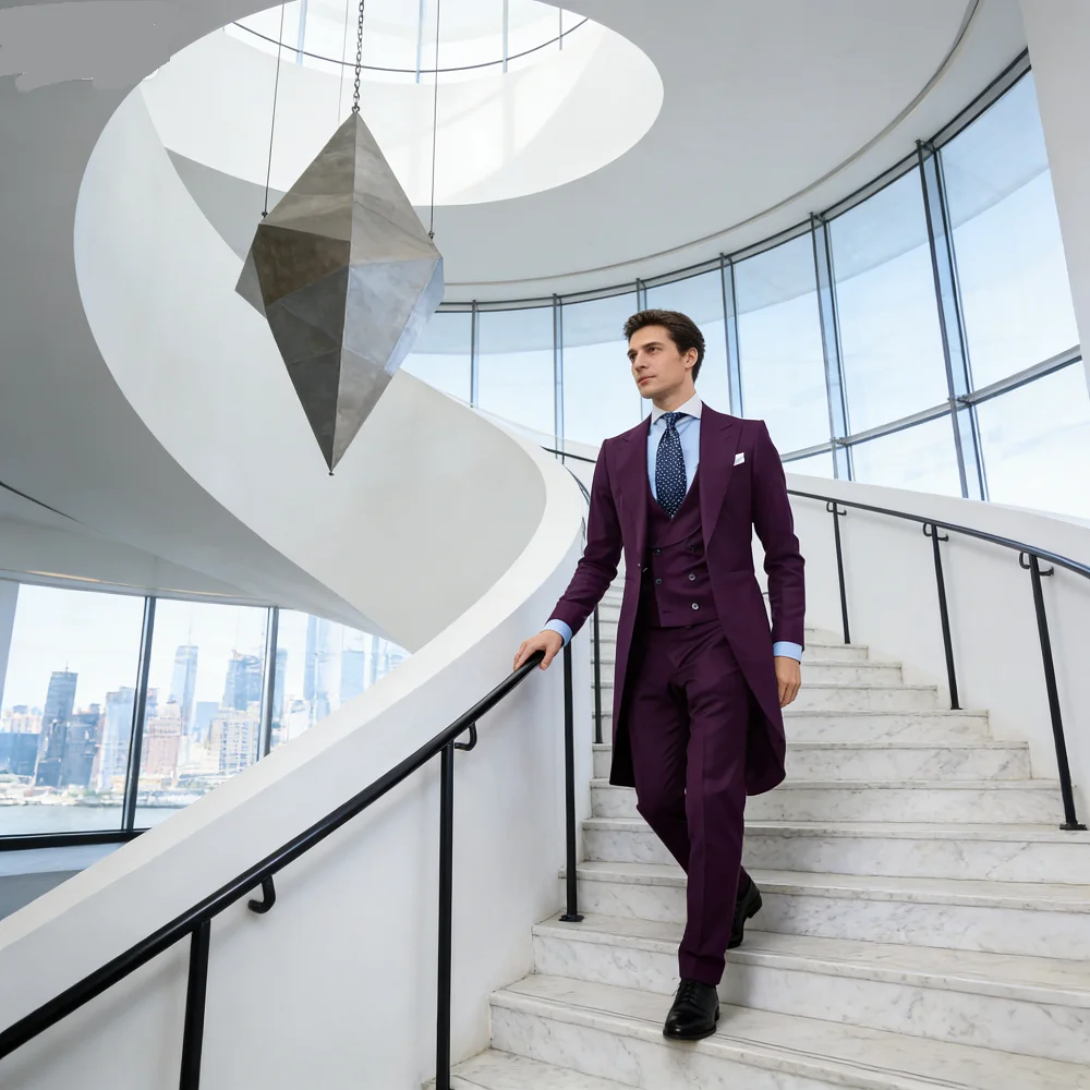 

Men's Slim Fit Double Breasted Suit, Vest and Pants Set for Wedding Groom Tuxedo, Elegant Rose Red, Business Party, 3 Pcs