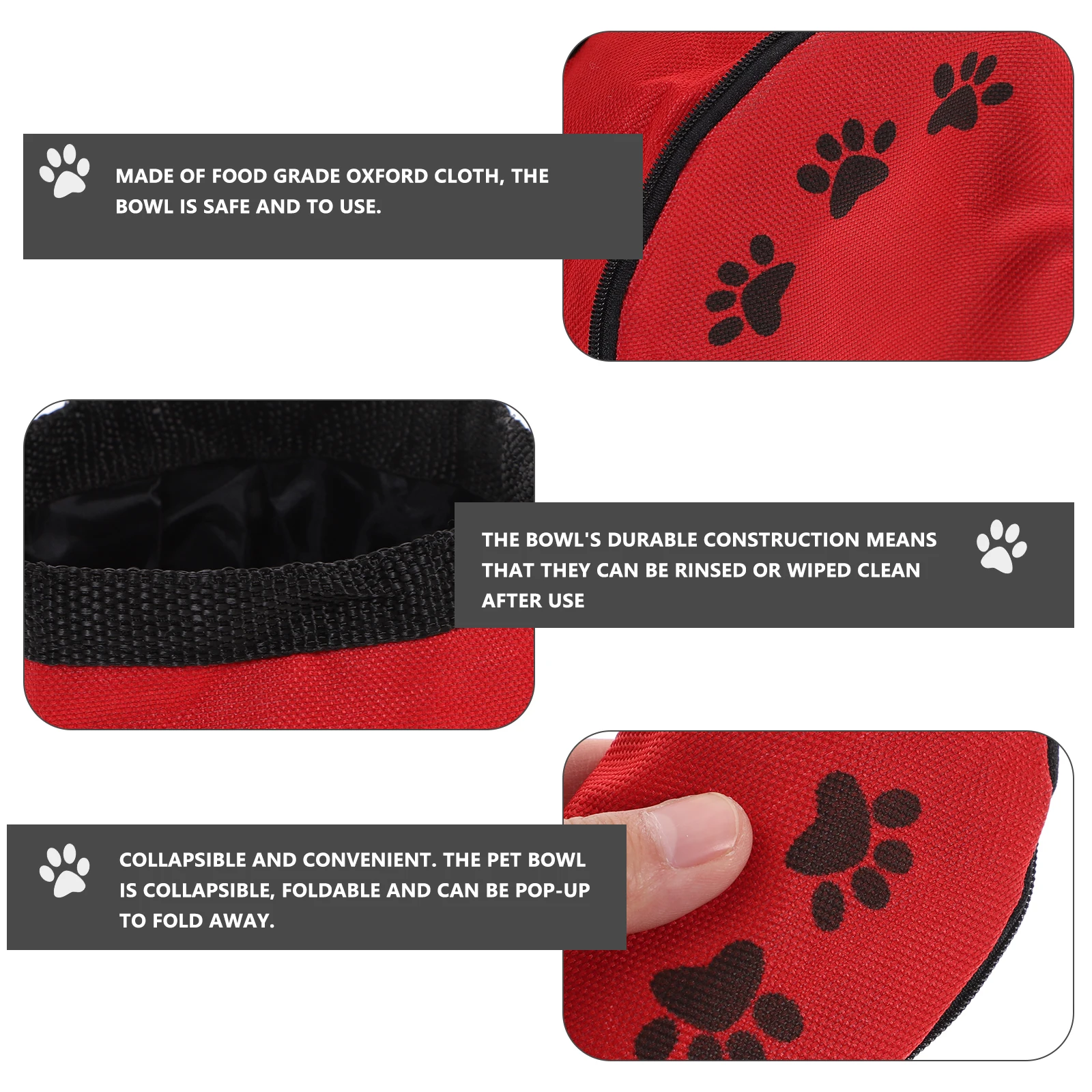 

2pcs Dog Bowl Waterproof Food Grade Oxford Cloth Foldable Travel Pet Dish Cup For Water Food With Carabiner Red