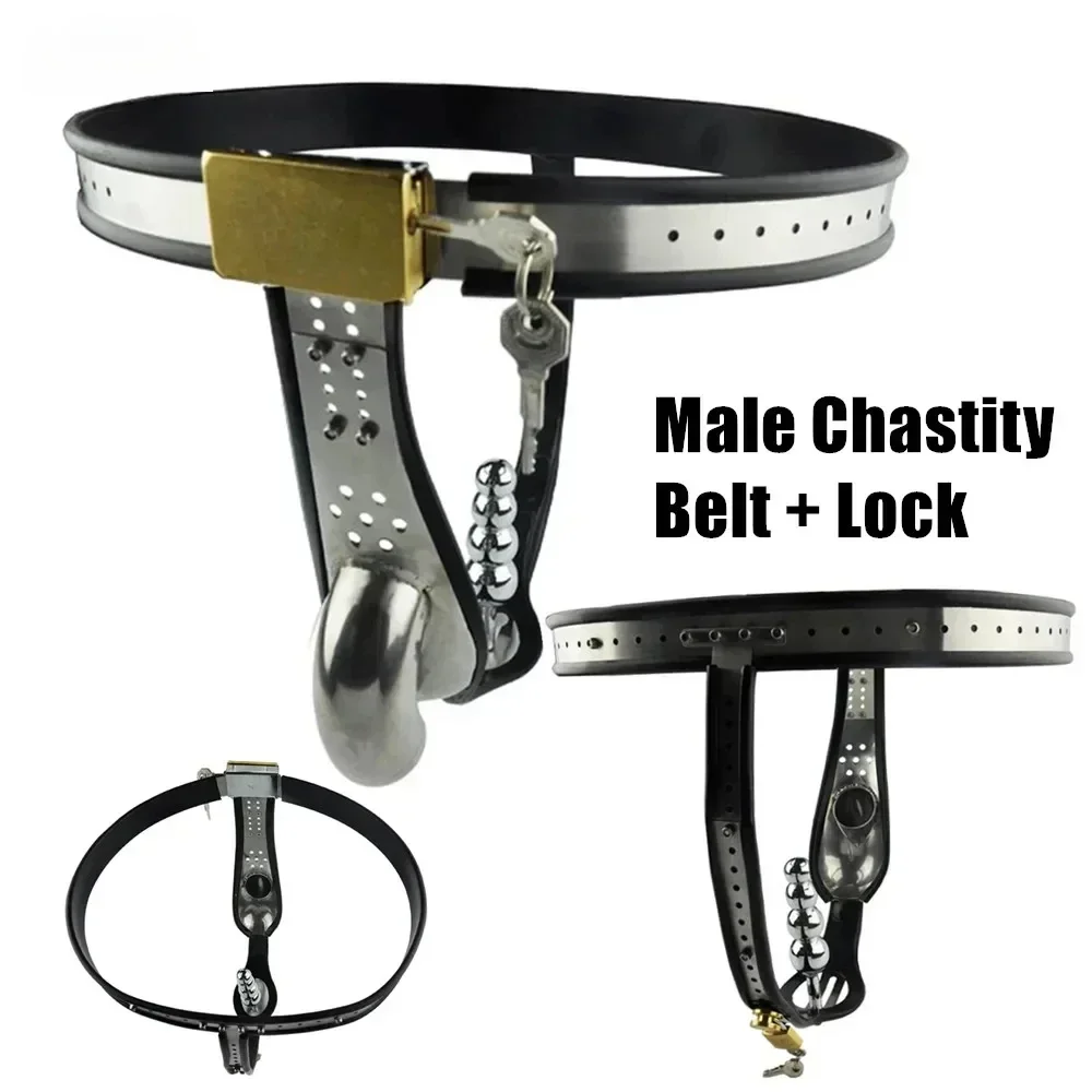 Lockable Stainless Steel Male Chastity Device with Anal Plug Beads Men Panties Underwear Penis Lock Ring Cock Cage Bdsm Sex Toys