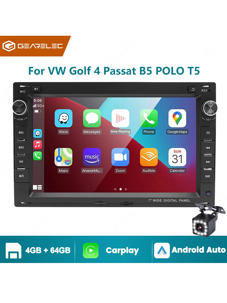 Für Volkswagen VW Passat B5 MK4 MK5 Golf 4 Polo Bora T5 2 Din Android 14 Autoradio Stereo 7'' Auto-Multimediaplayer GPS Radio WLAN AUX-Eingang