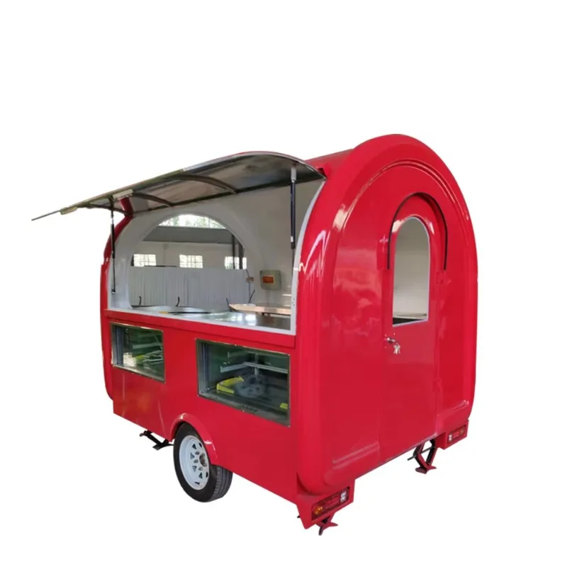 Customized Mobile Street Tea Coffee Vending Carts Round Food Trailer Snack Ice Cream Hot Dog Cart Food Cart With Wheels