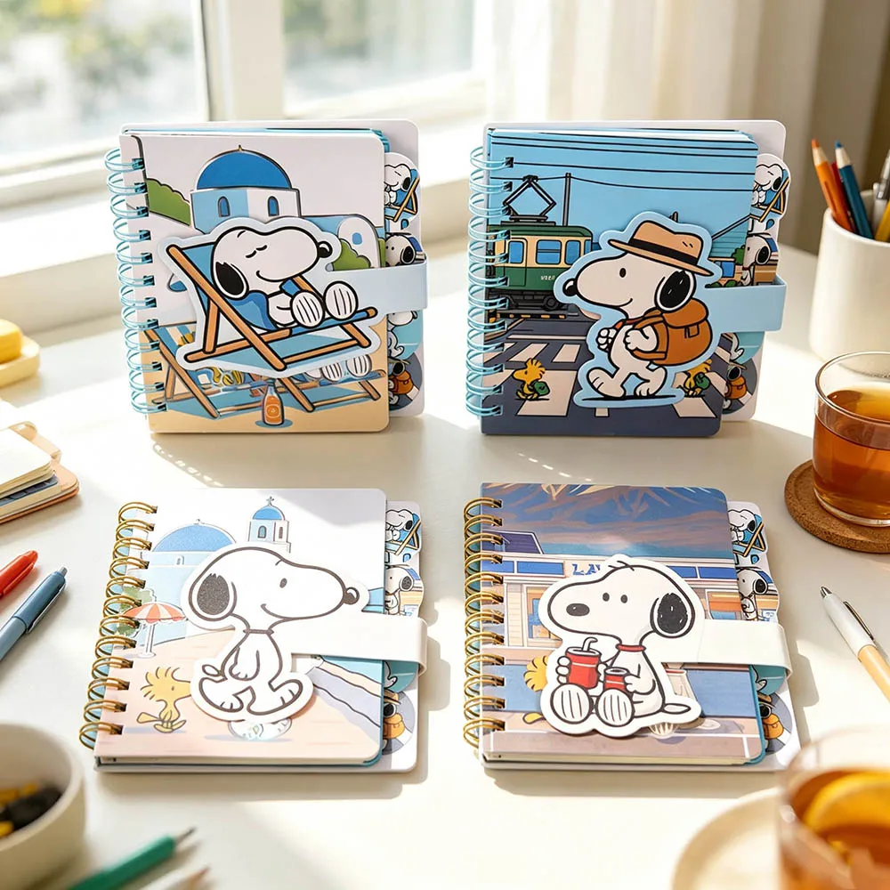 Snoopy A7 Spiral Notebook, Portable Cartoon 65Pages Ruled Paper Notebook,Student Planner and Note-taking Stationery Supplies