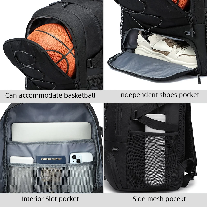 Basketball Backpack Large Capacity Football Storage Bag with Shoes Pocket Outdoor Sports Training Rucksack for Soccer Schoolbag
