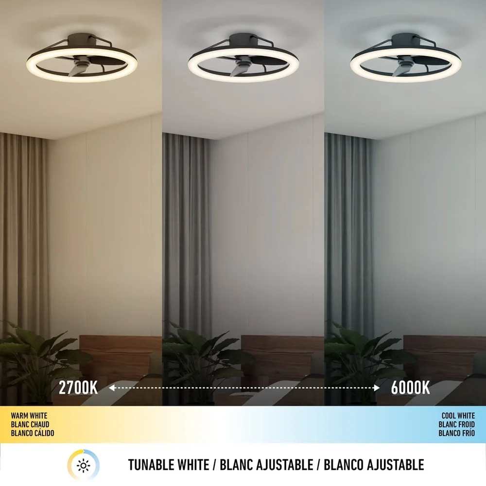 โมเดิร์น 23in LED เพดานพัดลมรีโมท REVERSIBLE หมุน 2000 Lumens ปรับอุณหภูมิสี 3 ควบคุมความเร็วในร่ม