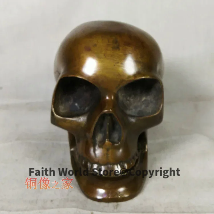 TOP COOL art # PUNK # Metal death ROCK BAR CLUB decorative exorcise evil spirits Skull Heads FENG SHUI sculpture brass statue