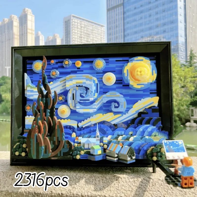 2025 Ideen 2316 Stück Die Sternennacht Vincent Van Gogh Modell Bausteine Ziegel Spielzeug für Jungen