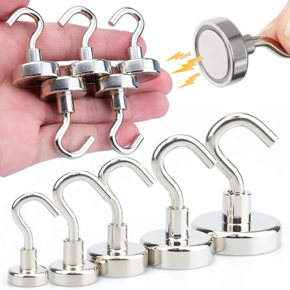 6PCS Strong Magnetic Wall-mounted Hook Heavy Duty Metal Suction Storage Hooks Key Hanger Screw in Cruise Load Bearing Hook