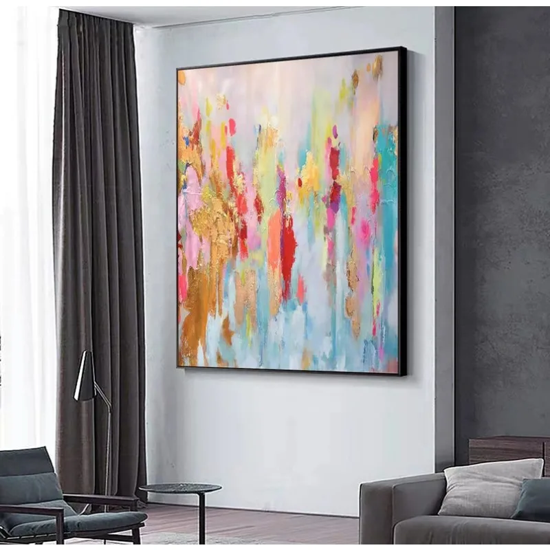 Large Abstract Oil Painting, 100% Hand Original Gold Abstract Painting on Canvas, Gold Leaf Painting for Living Room  Decortive
