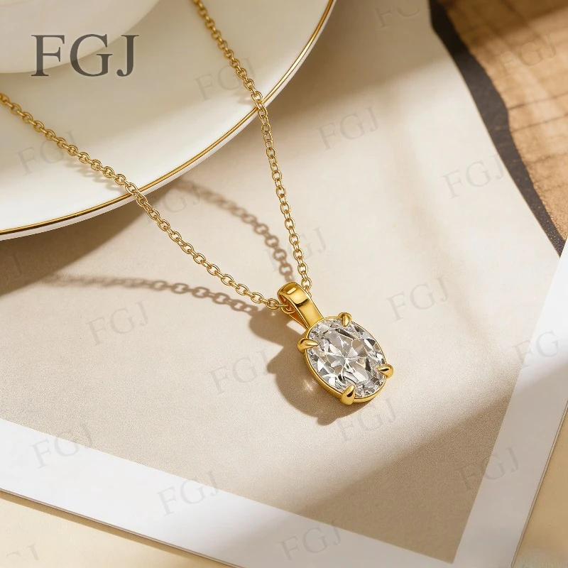 

925 Sterling Silver Moissanite Pendant Necklace GRA Certified Oval 1-3CT D Color VVS1 Fine Jewelry For Women Daily Outfit Wear