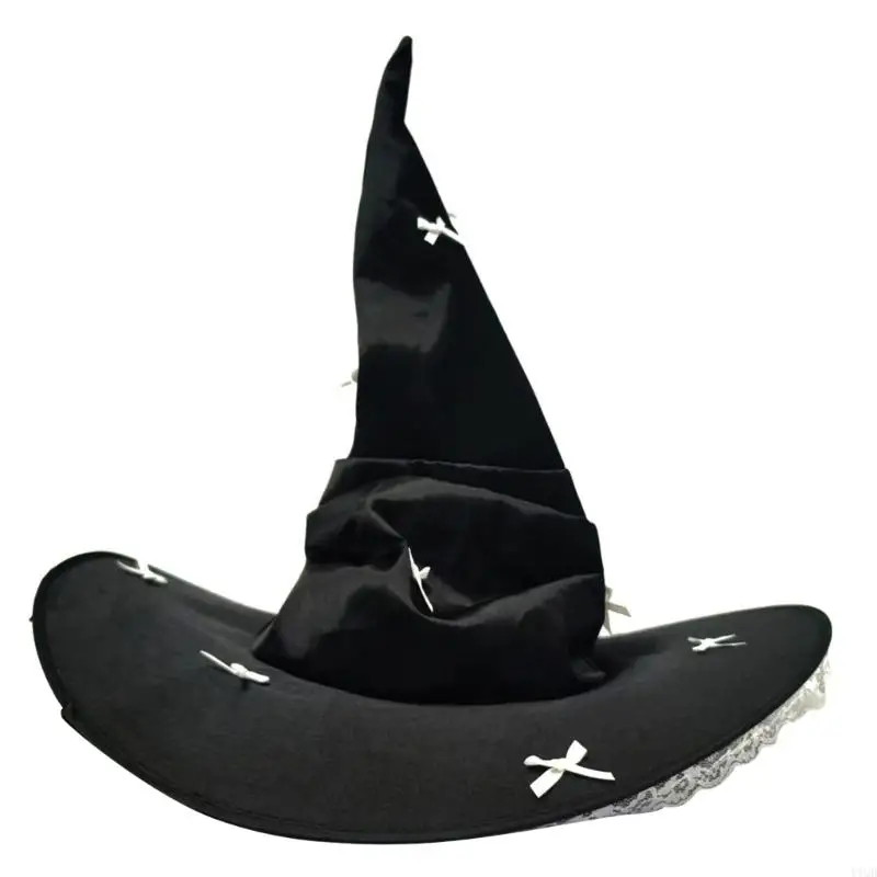 

Women Cosplay Witch Hat with Bowknot Decors Lace Wizard Hat for Costume Event