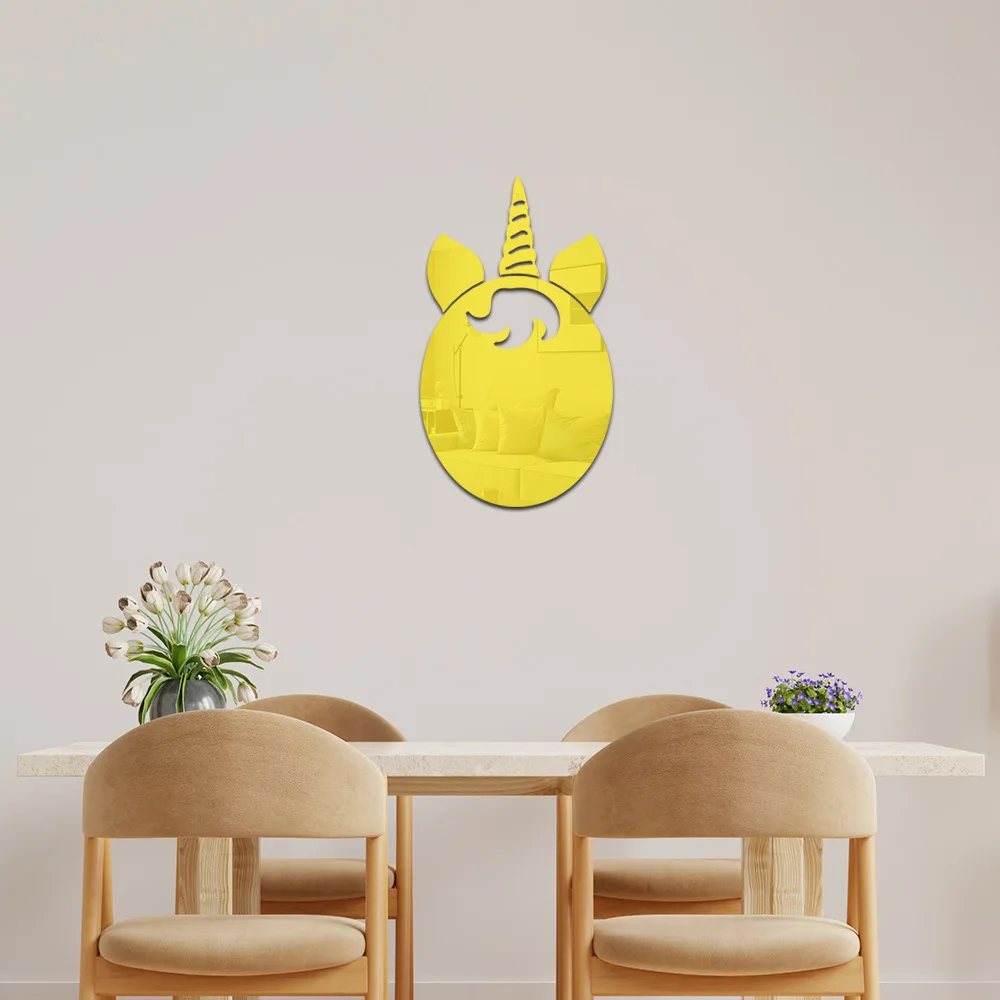 Unicorn ayna akrilik duvar çıkartmaları üç boyutlu banyo su geçirmez çıkartmalar odası dekorasyon kendinden yapışkanlı ev dekor