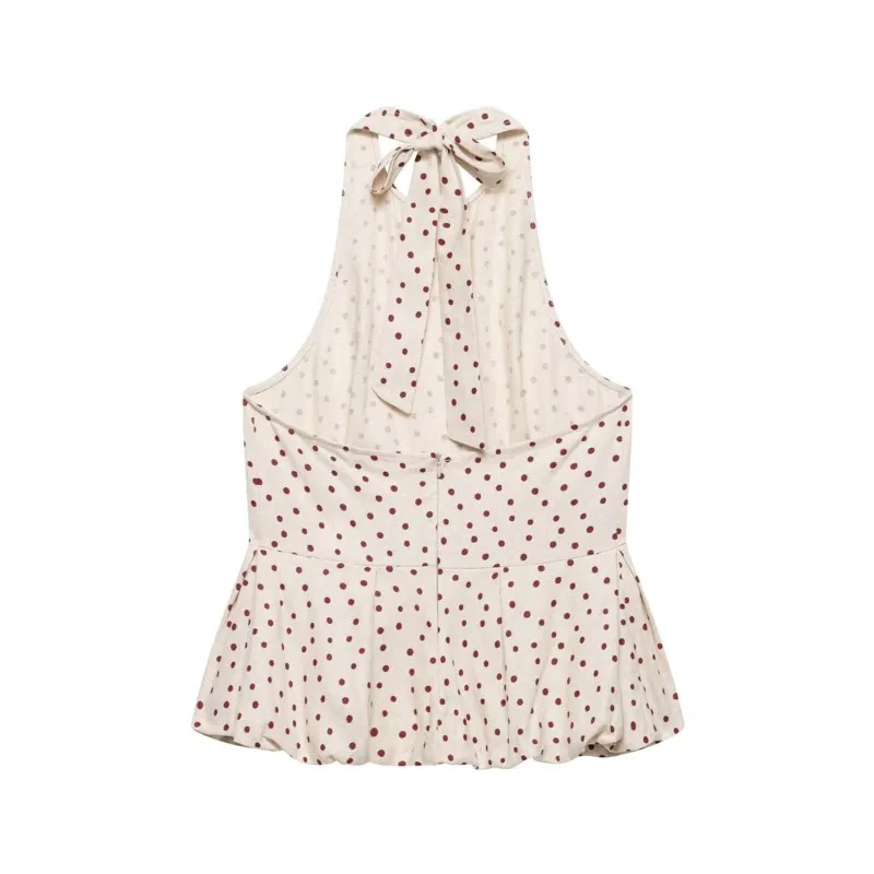 Women's Polka Dot Balloon Top New 2026 Spring Summer Sexy Backless Halter-Neck Women Tank Top Waistcoat Female Chic Tops