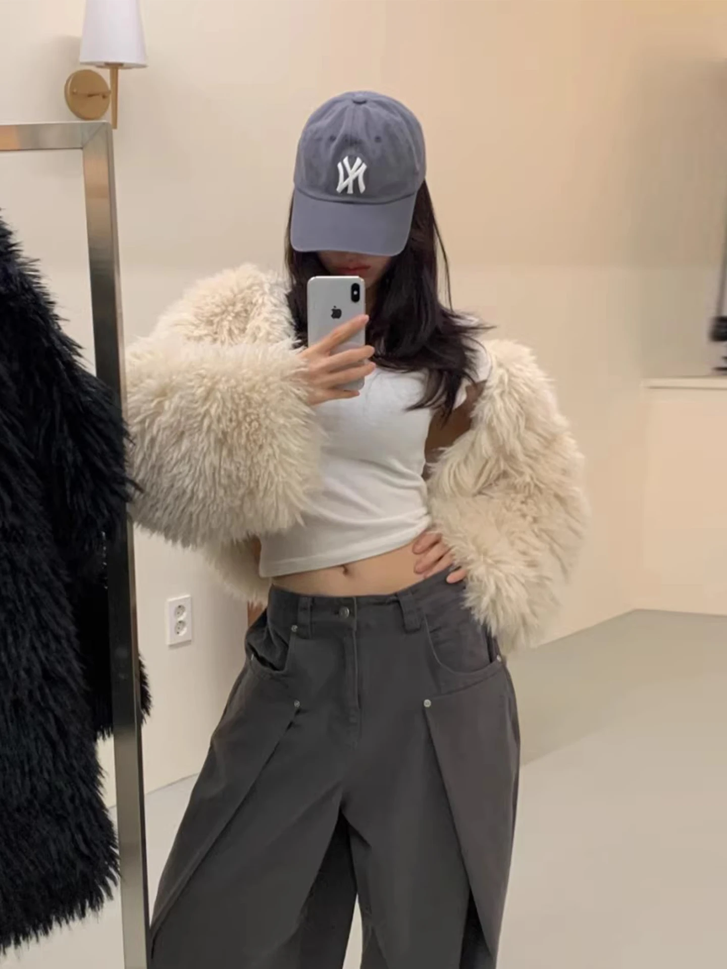 Ele couleur fourrure ort manteau femme ample ouvert Cardigan Sle vêtements de sortie d'hiver coréen Faion Long Sve haut