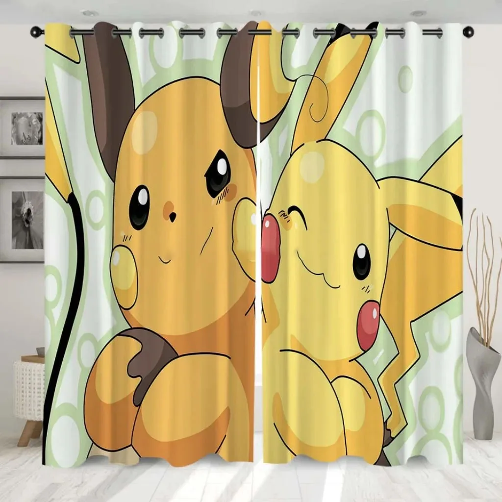 Cute Anime Pokeman Pikachu Printed Blackout Curtain Bedroom Living Room Decoration For Children Kids Boys Birthday Gift