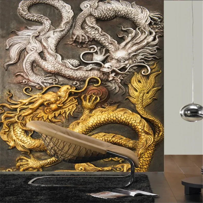 Papier Peint Photo Dragon en Relief 3D de Style Chinois Personnalisé, Décoration de Luxe pour Maison, Hôtel, Restaurant, Entrée, Allée