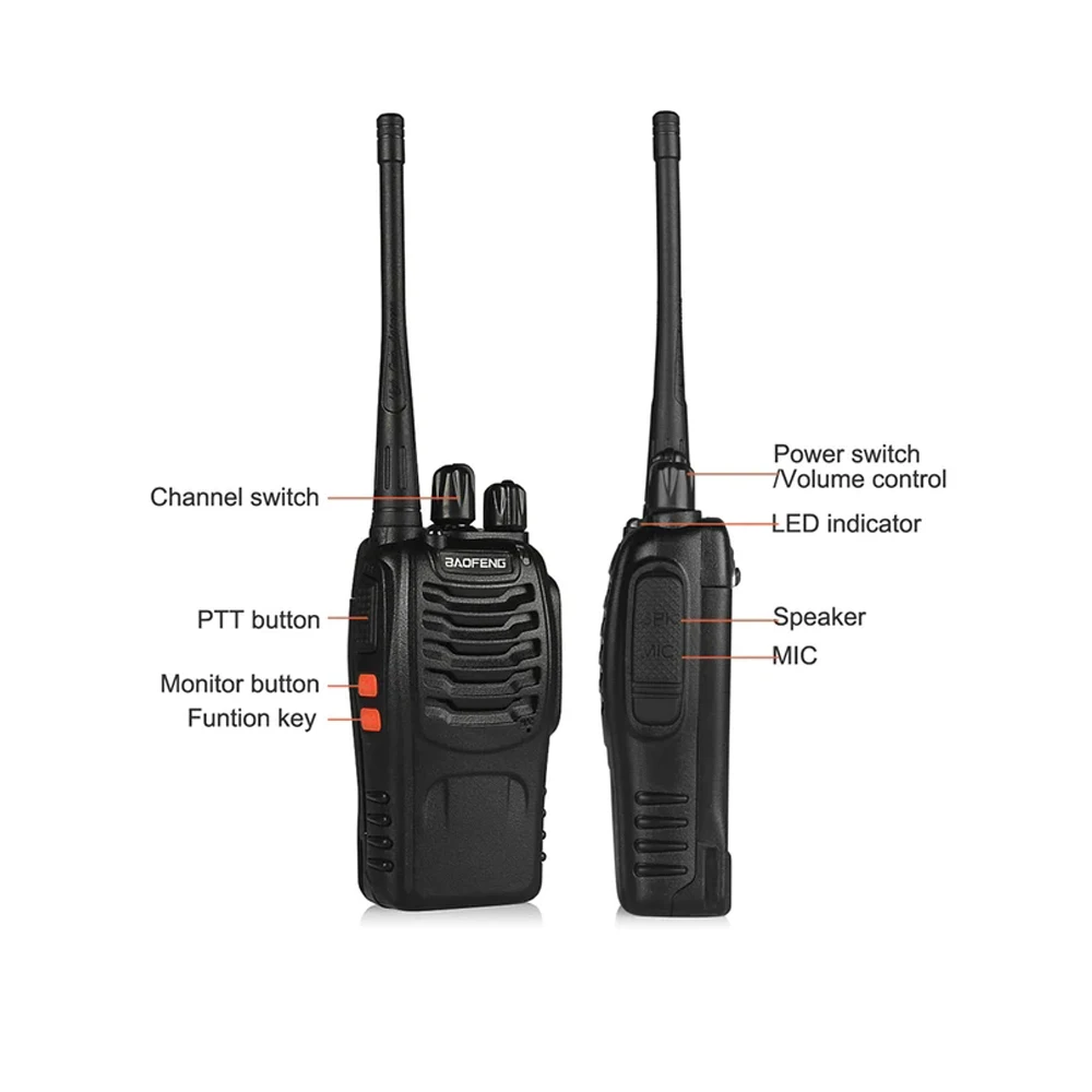 BF-888S baofeng 워키토키 888s UHF 400-470MHz 16 채널 휴대용 양방향 라디오, 이어피스 bf888s 포함, 공장 도매, 2 개