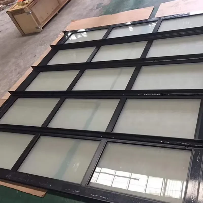 Modern Full-View Tempered Aluminum Alloy Black Garage Door Electric Side Opening Windproof Feature Mirror Plexiglass Workshop