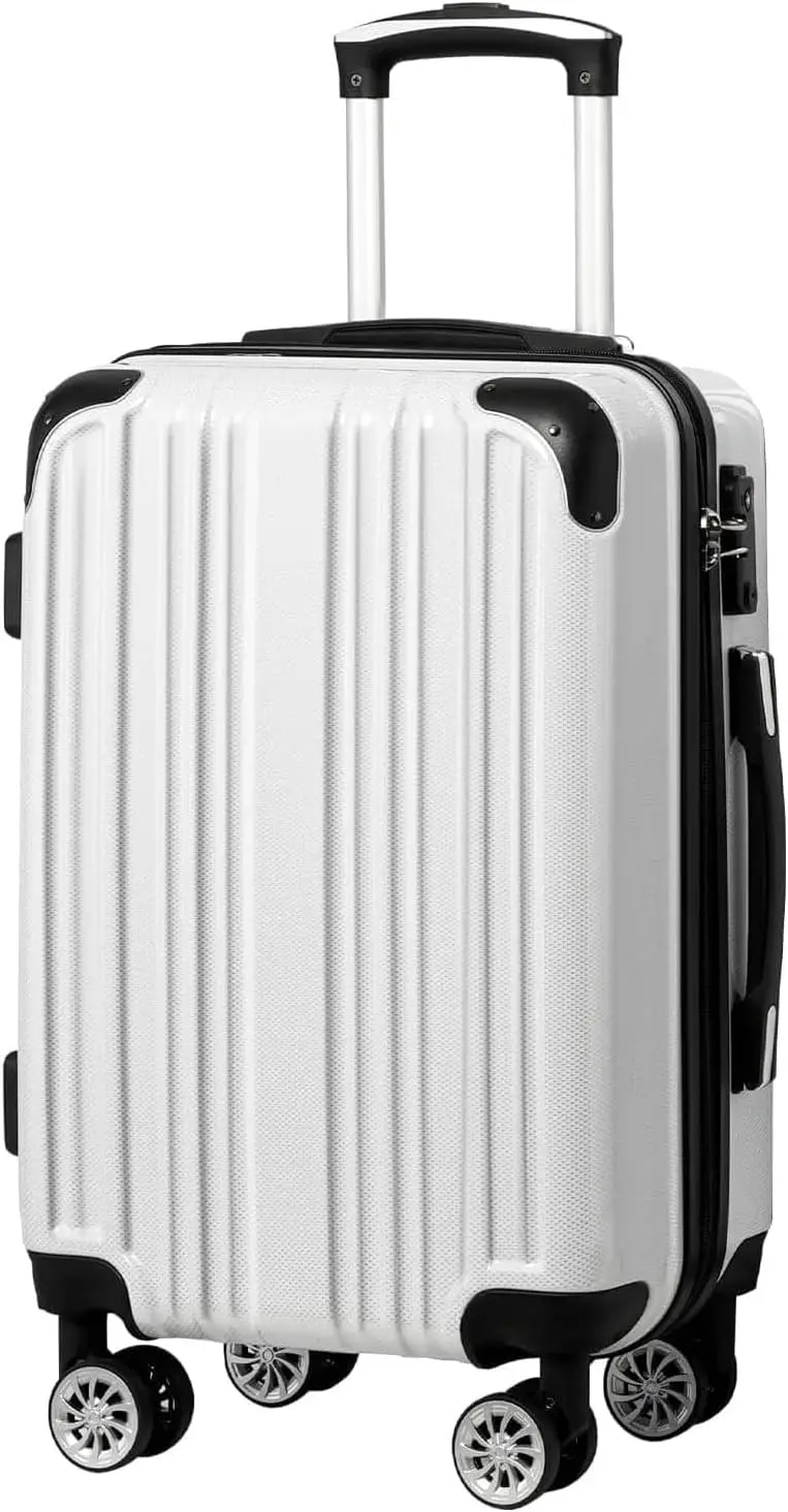 

Luggage Expandable(only 28") Suitcase PC+ABS Spinner 20in 24in 28in Carry on (white grid new, S(20in)_carry on)