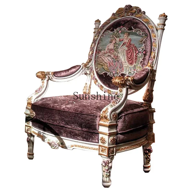 French fabric sofa 123 living room combination solid wood carving flower neoclassical  FT