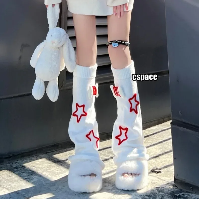 Jk Lolita Uniform Cute Bone Pentagram Leg Warmers Subculture Y2k Women Punk Harajuku Five-pointed Star Long Cable Socks Costumes