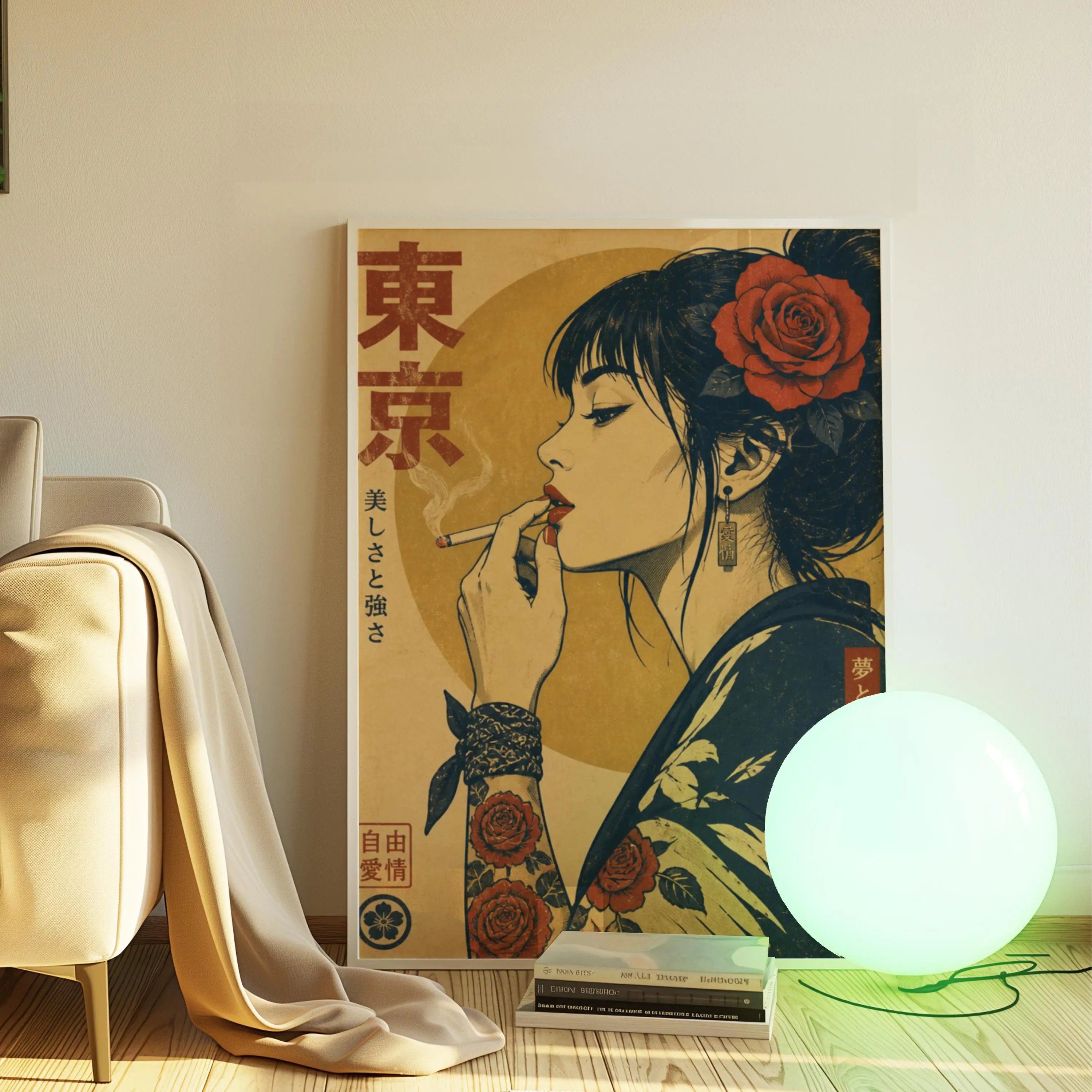 ヴィンテージ風の日本の少女がタバコを吸っているポップアートポ - Japanese Tokyo Lifestyle のレビューと価格