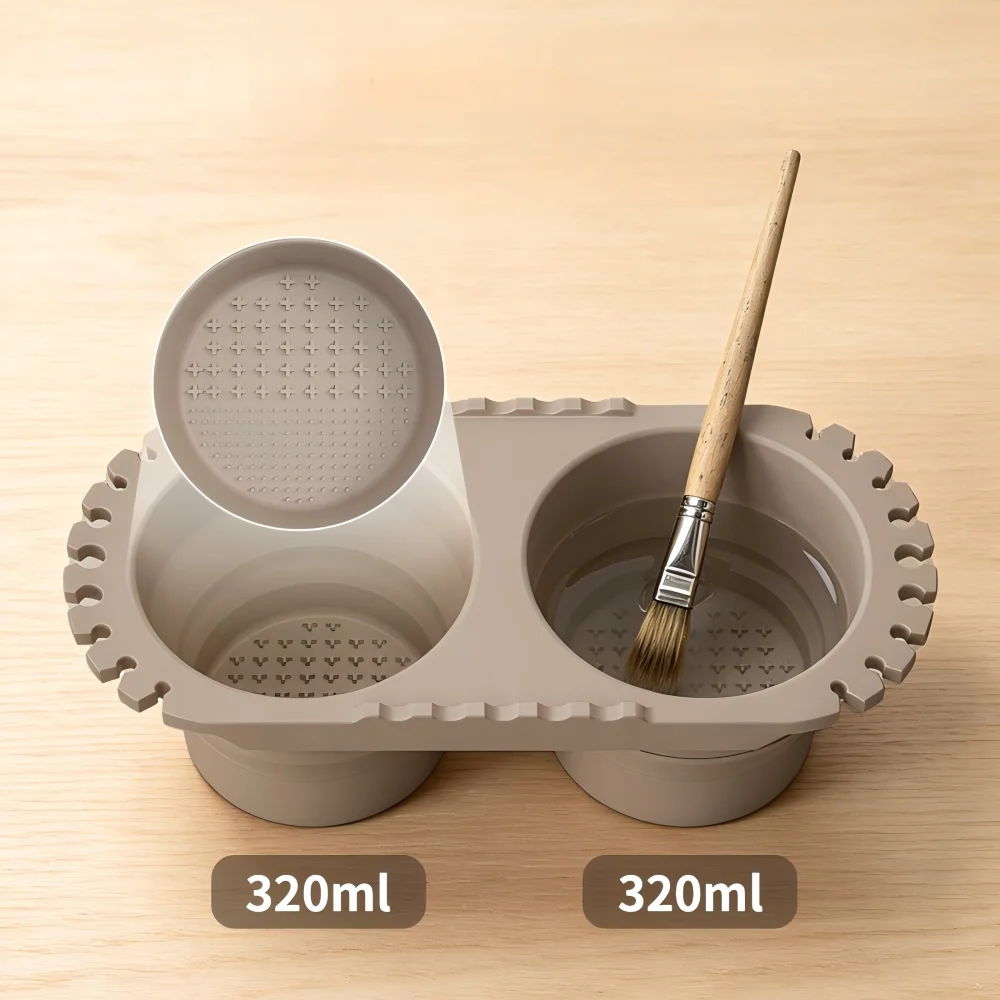 3 in 1 Foldable Silicone Paint Washer Set, 18 Grid Palette Sealed Mixing Tray Dual Brush Cleaner Cup for Watercolor Gouache Art