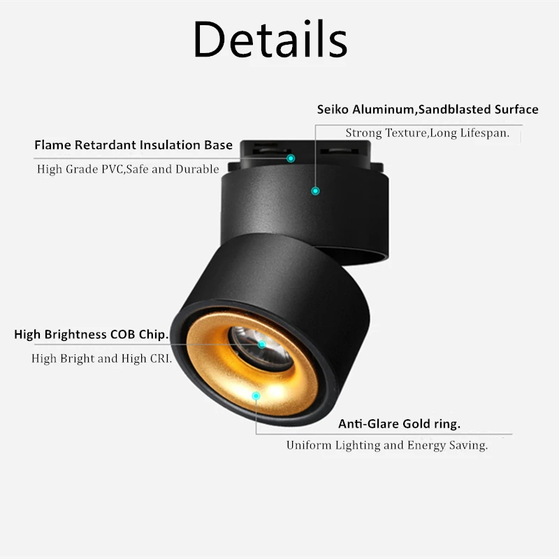 LED Track Light Spot Downlight Foldable Ceiling Spotlight 7W 12W 15W 110V 220V Spots Lamp Clothing Shop Store For Home Kitchens