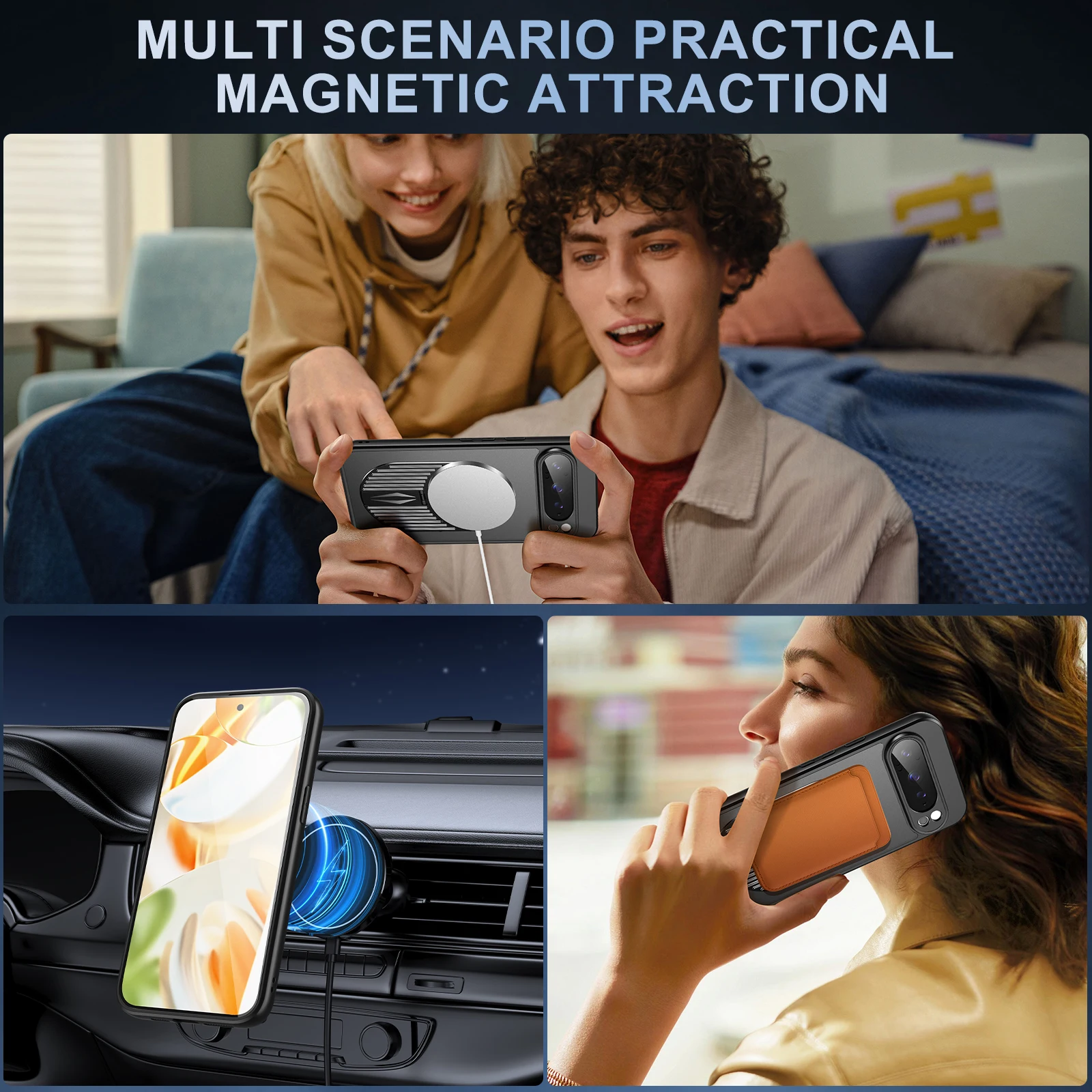 Matte heat dissipation bracket back case For Google Pixel 8 9 Pro XL Support wireless charging Fall prevention Phone Case