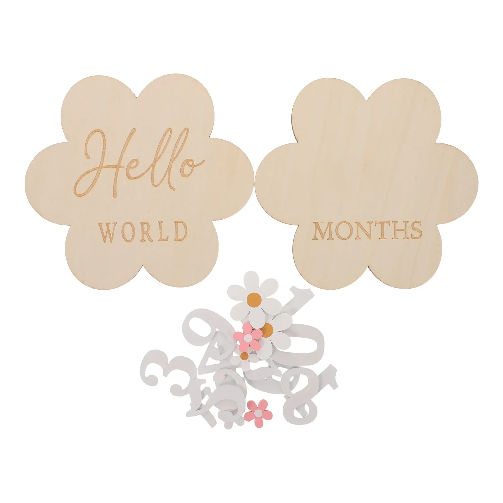 1Set Wooden Baby Monthly Milestone Signs Flower Wood Photo Props Newborn Growth Tracker Keepsake Announcement Cards for Baby