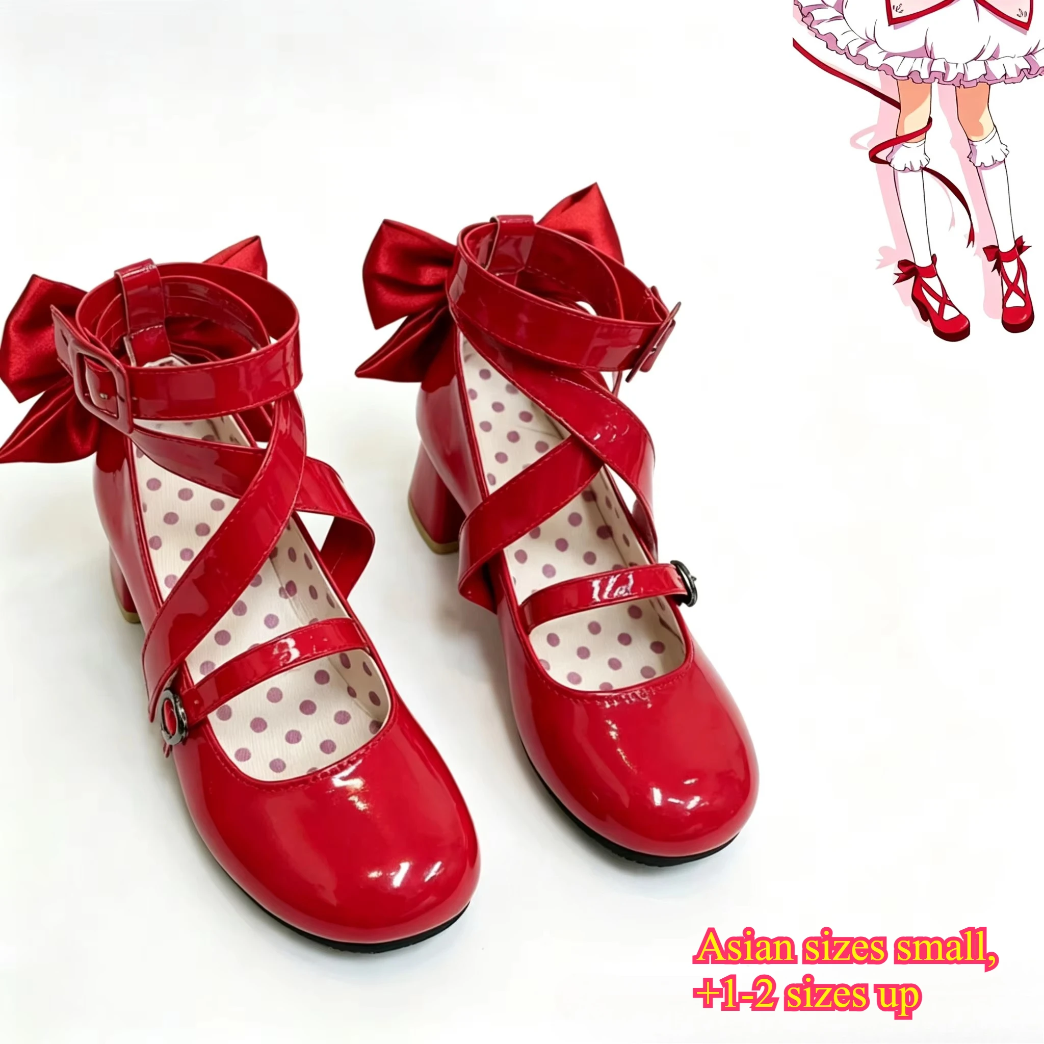 Anime Kaname Madoka Cosplay Shoes Girls Lolita Red Bow High Heels Leather Boots Halloween Costume Comfy Shoes Prop 2026 New