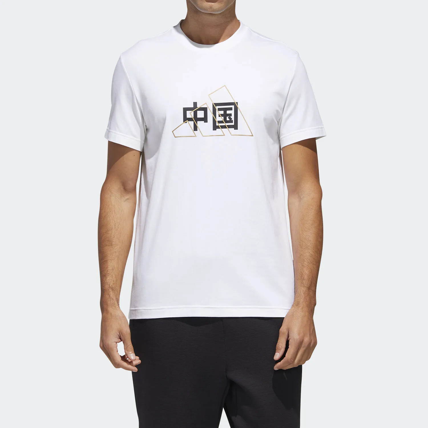 Adidas genuine men's Chinese text printed sports knitted short sleeved T-shirt GL5634