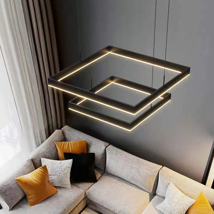 Imagem -05 - Modern Led Square Pendant Lights Black Dimmable Fixture For Bedroom Table Dining Living Room Kitchen Home Decor