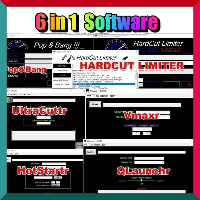 ECU Software 6 IN 1 PACKAGE HardCut Limiter Diesel + Petrol Engine UltraCuttr + pop and bang HARDCUT VMAX + HotStartr + QLaunchr