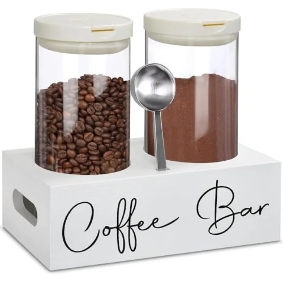 

Стеклянные контейнеры для кофе с полкой и мерной ложкой, 2 шт., 48 унций, банки для хранения кофе с герметичной крышкой для кофейных зерен и молотого кофе