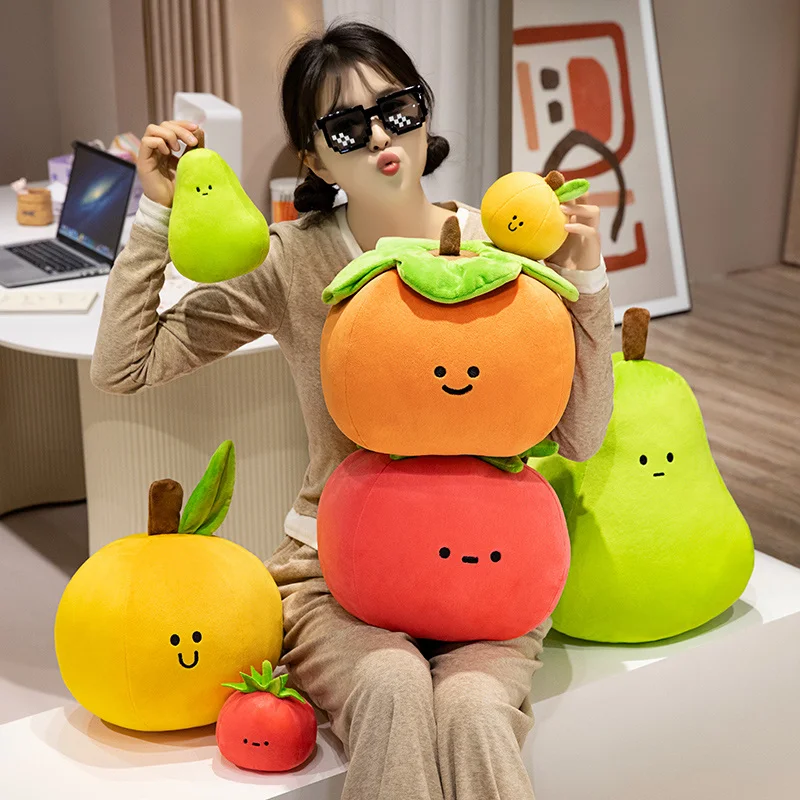 Simulação Fruit Plush Brinquedos infantis, travesseiro macio recheado, boneca criativa realista, tomate pera, laranja, caqui, kawaii, presente de decoração