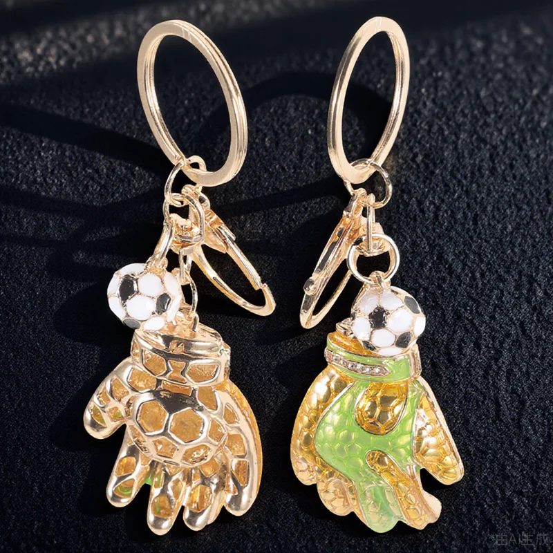 

2 Pcs Goalkeeper Glove Keychain Shaped Keychains Soccer Goalie Charms Gloves Ring Pendant Metal Ball and Man
