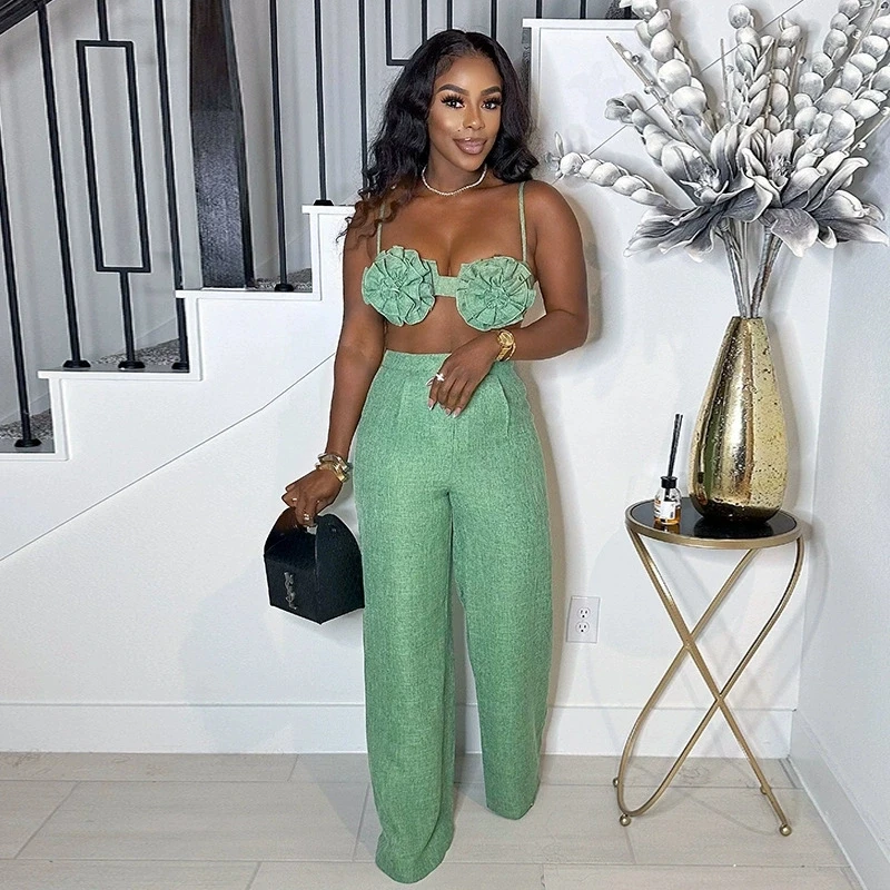 

Sexy High-Waist Casual Pants Set with Strapless Top And Shorts Four-Button Closure Zipper Closure Polyester Fabric Long Sleeve