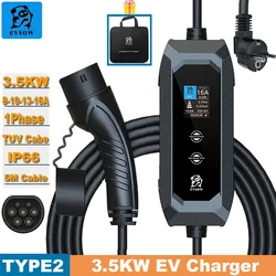 Evsow 3.5KW elektrikli araç şarjı Tip 2 Taşınabilir Elektrikli Araç Şarj Cihazı 16A 1 Fazlı elektrikli araç şarjı İstasyonu Wallbox EVSE EV şarj kablosu 5 M