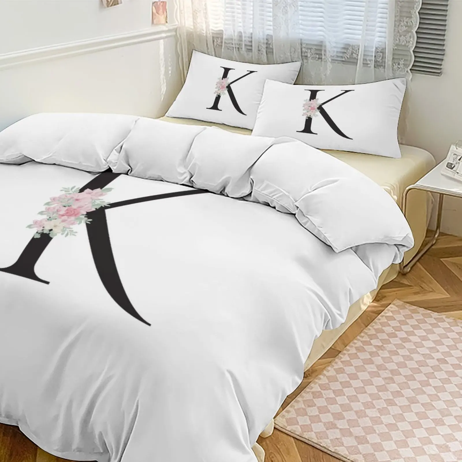 

Alphabet KJC Floral Print Thickened Bedding Set, Skin - friendly Fabric, For Bedroom/Hotel, Duvet Cover + 2 Pillowcases