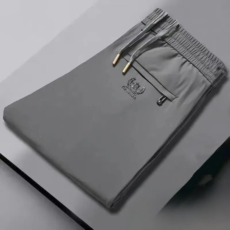 Ice Silk Summer Casual Pants Men's Thin Elastic Sports Breathable Quick Dry Loose Straight Harlan Pants Fashionable Urban Style