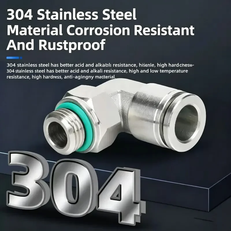 

10Pcs 304 Stainless Steel PL-G 1/8 1/4 3/8 Threaded Elbow Right Angle L-Type Pneumatic Quick Push-In Fitting with Sealing Ring